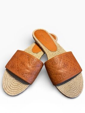 Tory Burch T Monogram Espadrille Slides, Size 11, Excellent Pre Owned Condition